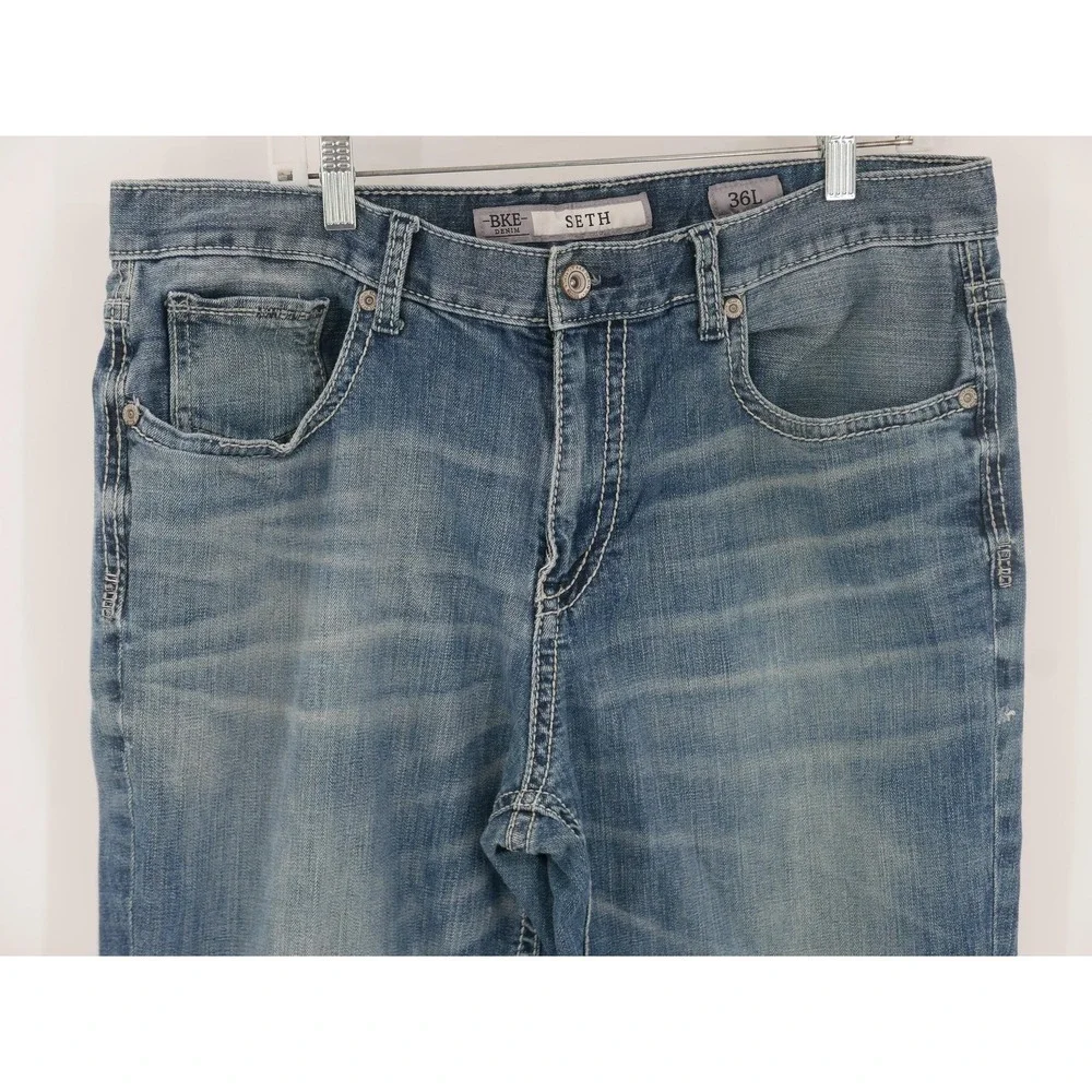 BKE Seth Straight Leg Jeans Blue Medium Wash Distressed Denim Men's 36x31